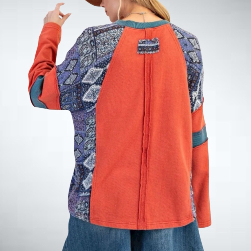Size S Easel Mixed Print Paisley Jersey Top in Boho Red - Picture 3 of 8